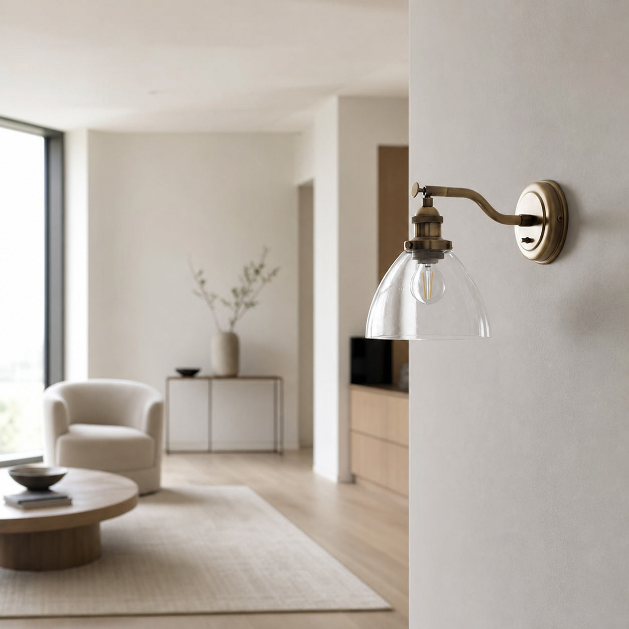 Adjustable Hansen Brass Wall Sconce - Clear Glass Design