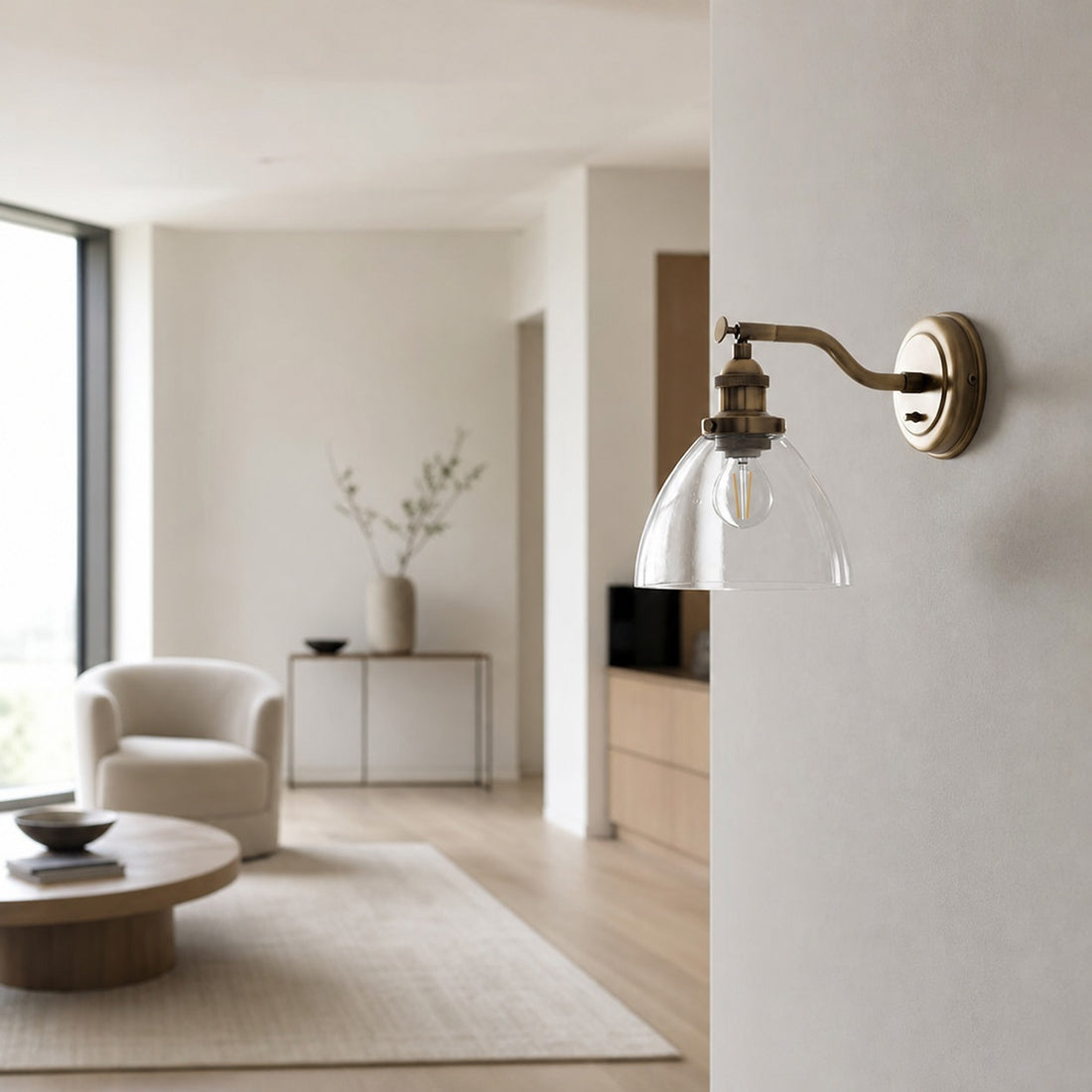 Adjustable Hansen Brass Wall Sconce - Clear Glass Design