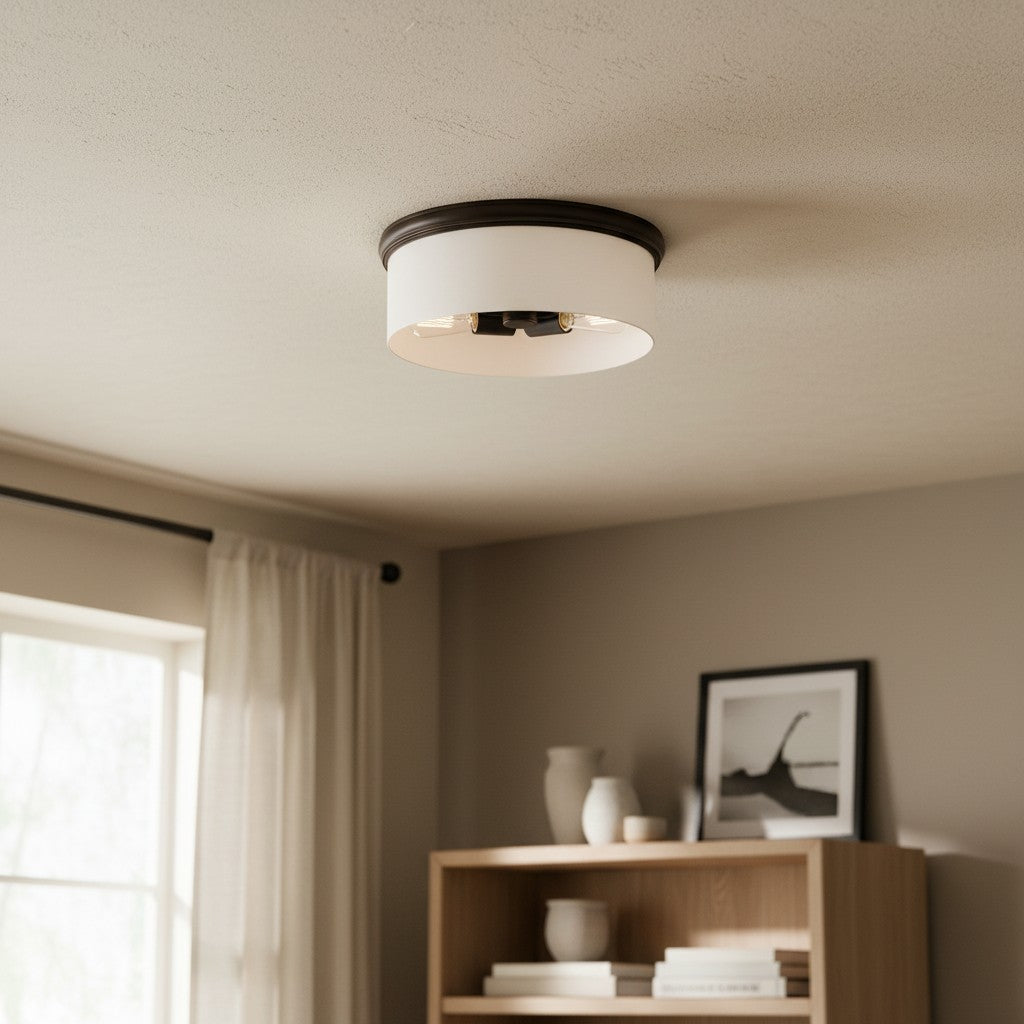 Roven Flush Mount Ceiling Lamp with Opal Glass Dome - Sleek Design for Bedroom and Living Room