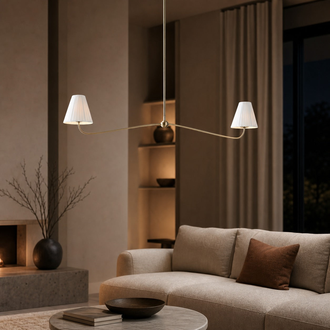 Fibura Metal Modern Linen Shade Linear Chandelier - Clean Lines