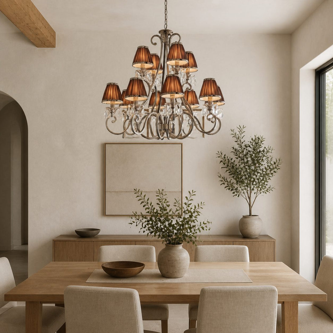 Talonis Multi-light Fabric Chandelier - Elegant Metal Curved Arms for Dining and Living