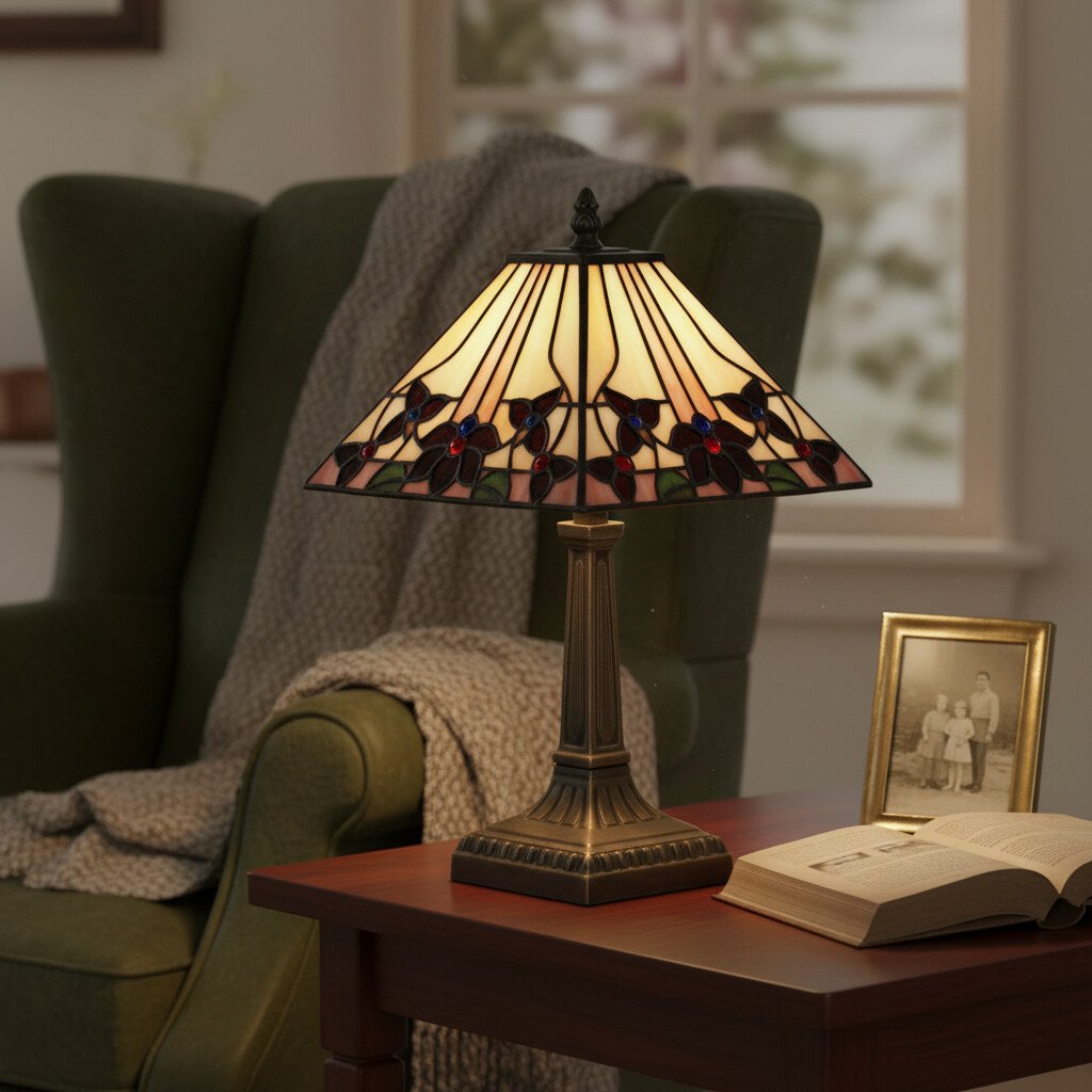 TF Camillo Dragonfly Stained Glass Table Lamp - Art Nouveau Tiffany Style with Scalloped Edge for Living Room and Bedroom