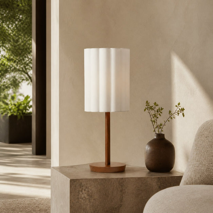 Linbron Modern Fabric Shade Table Lamp with Wood Base – Soft Ambient Lighting for Bedroom or Living Room