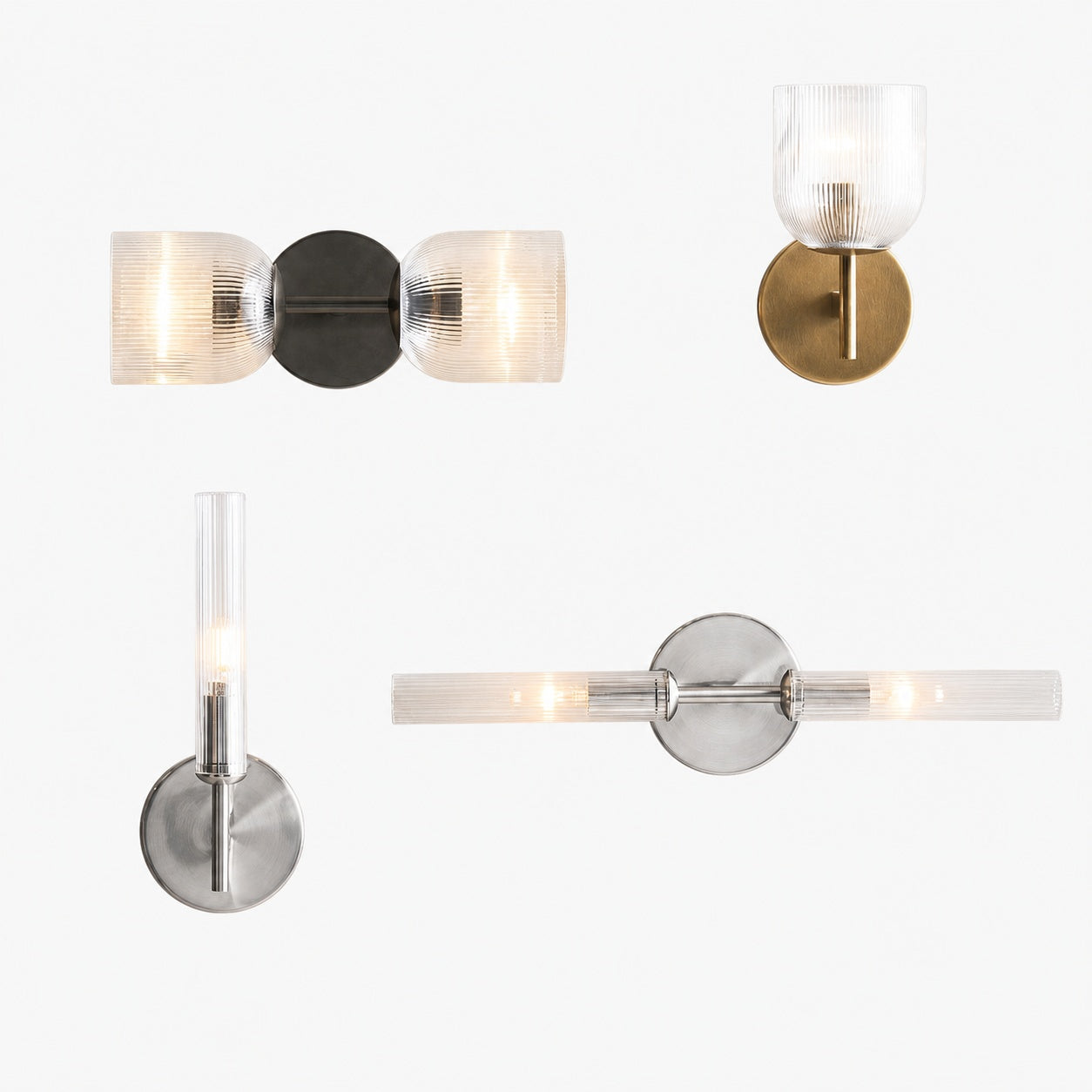 Bravira Ribbed Glass Wall Lamp - Tube Metal Light in Classic Finishes