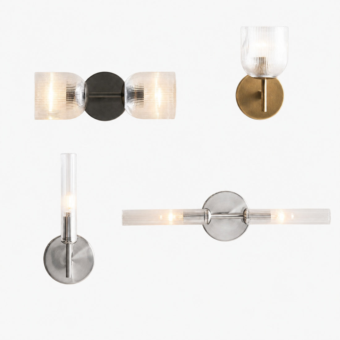 Bravira Ribbed Glass Wall Lamp - Tube Metal Light in Classic Finishes