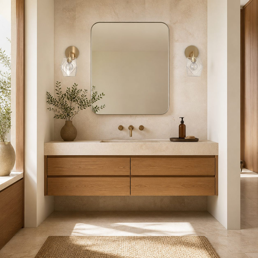 Talvior Geometric Modern Bathroom Sconce - Faceted Shade Light in Luxe Finishes