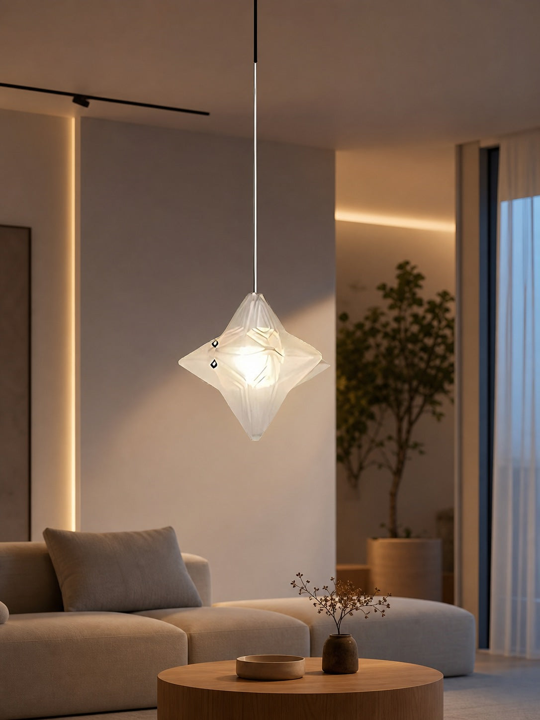 Art Deco Astris Elara Star Pendant Light – Frosted Glass Pendant with Geometric Style