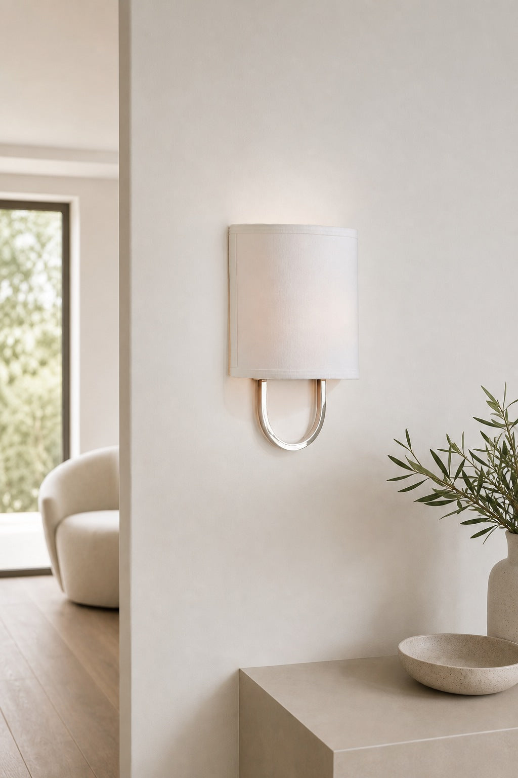 Nolvara Elegant Wall Light Featuring Soft Shade and Metal Arm
