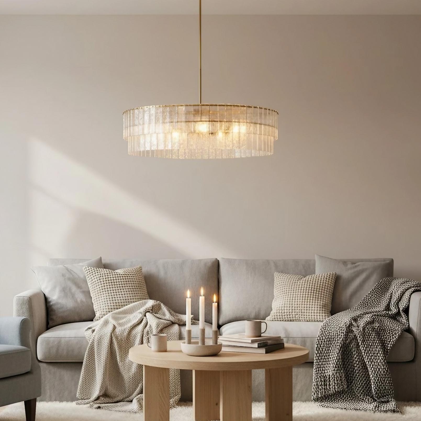 Lumvey Textured Glass Chandelier - Luxury Handcrafted Two-Tier Round Chandelier for Living Room