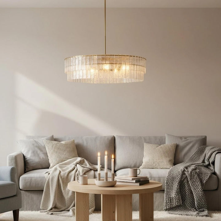 Lumvey Textured Glass Chandelier - Luxury Handcrafted Two-Tier Round Chandelier for Living Room