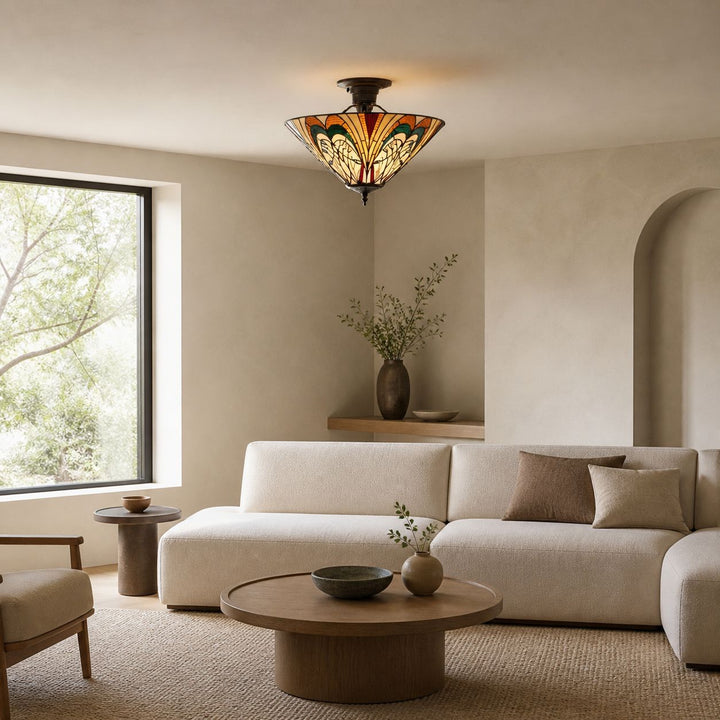 TF Hector Ceiling Light – Handcrafted Stained Glass Design Semi‑Flush or Pendant Fixture for Home