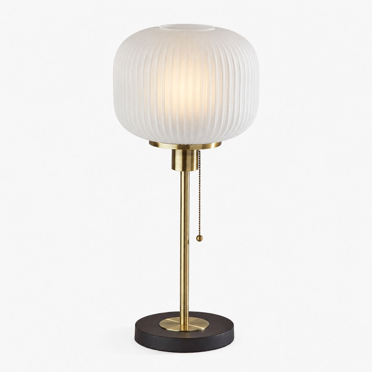 Pelviona Ribbed Glass Table Lamp - Brass & Black Metal Base - Must-Have for Home Styling
