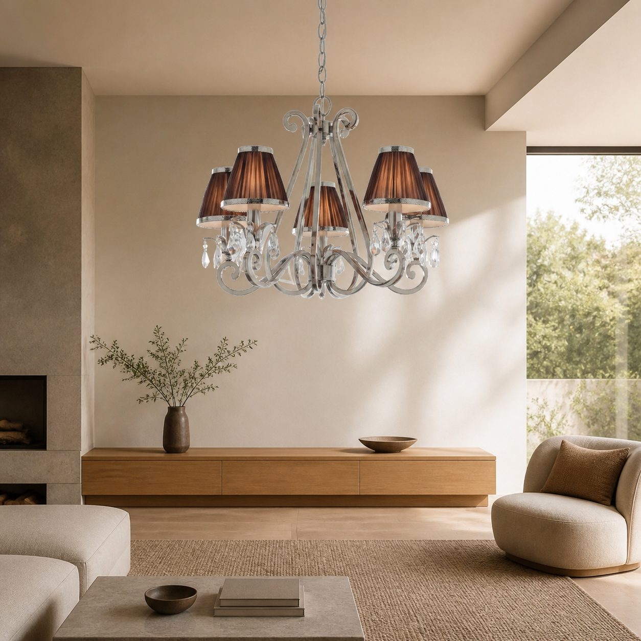 Talonis Multi-light Fabric Chandelier - Elegant Metal Curved Arms for Dining and Living