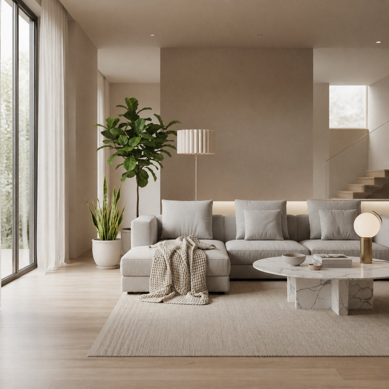 Velura Stand Floor Lamp - Beige Linen Shade and Metal Stand