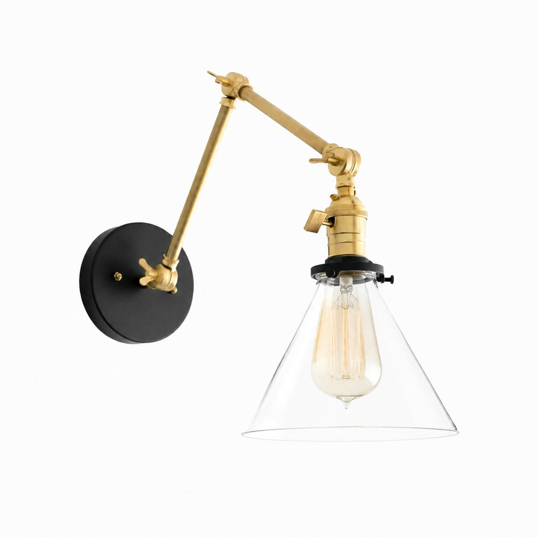 Conique Metal Industrial Wall Sconce with Adjustable Arm - Vintage Glass Cone Shade