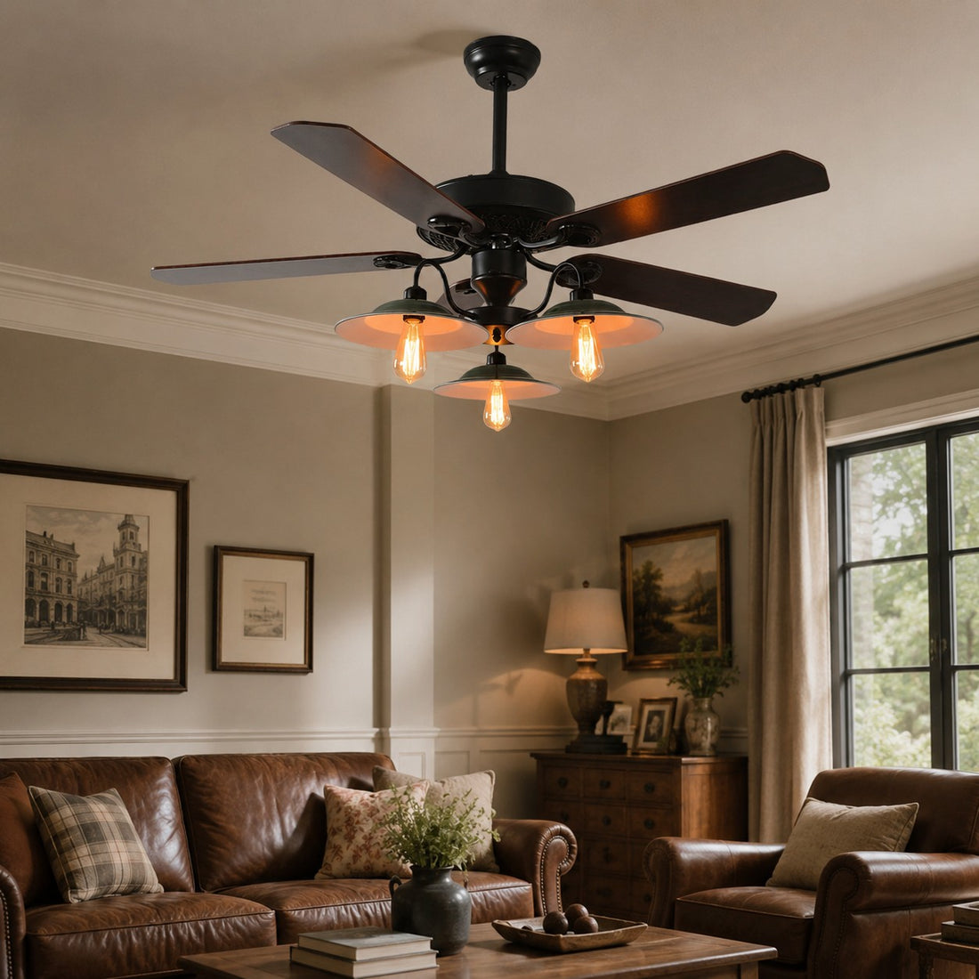 Industrial Ceiling Fan Light with Wood or Iron Blades