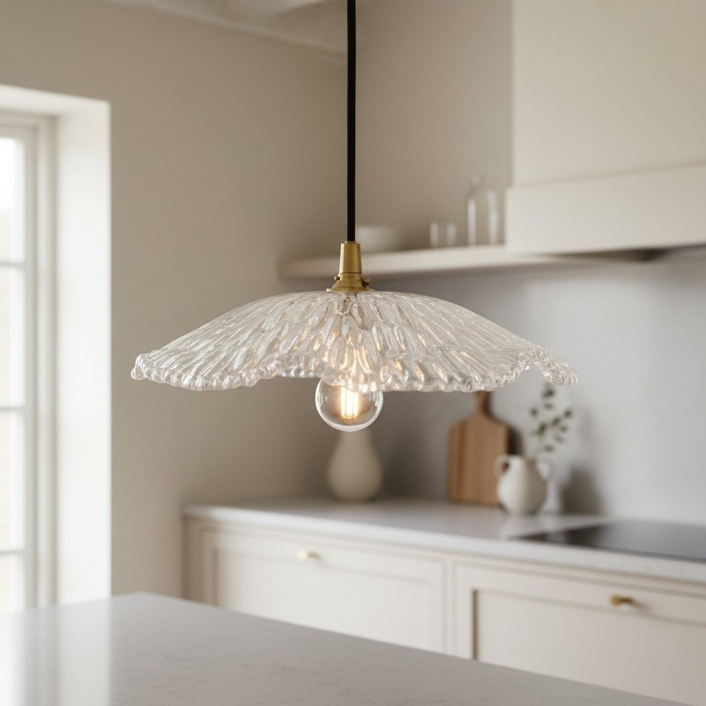 Floriaxis Floral Glass Pendant Light - Floral Glass Shade with Braided Cable for Kitchen or Dining
