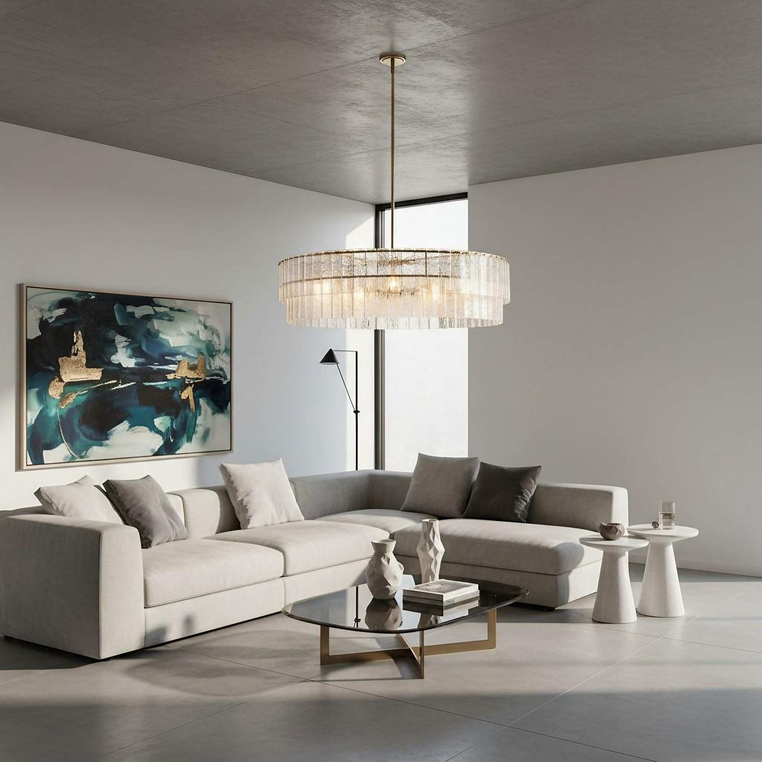 Lumvey Textured Glass Chandelier - Luxury Handcrafted Two-Tier Round Chandelier for Living Room