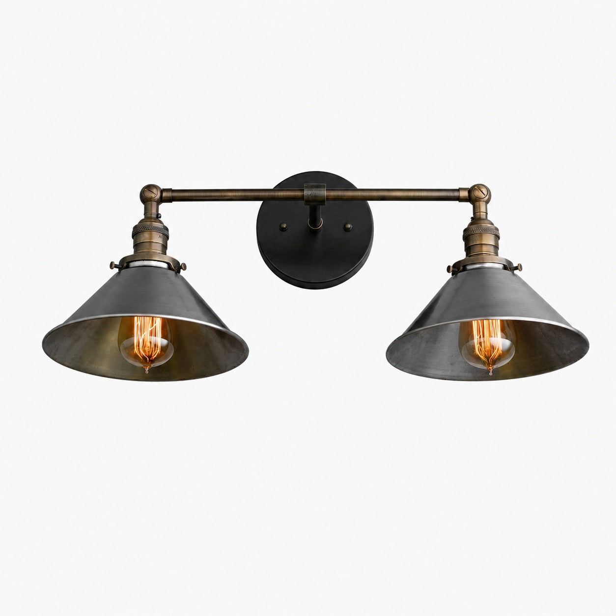 Conique Metal Industrial Wall Sconce with Dual Cone Shades - Vintage Metal Finish