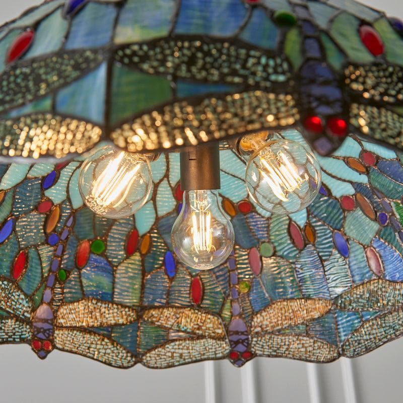 TF Dragonfly Blue Tiffany Pendant Light – Art Nouveau Stained Glass Pendant for Living