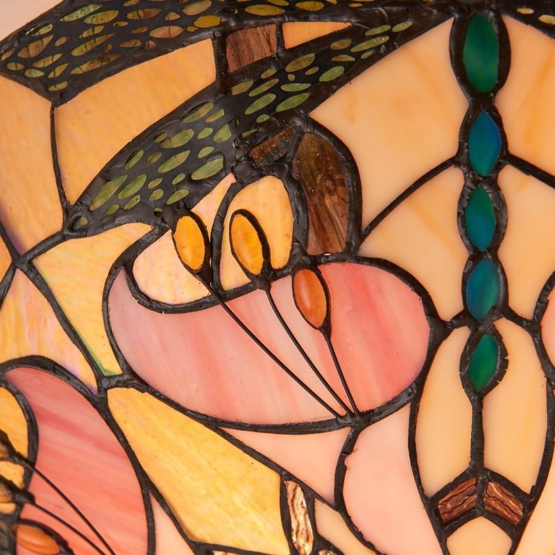 TF Ashton Tiffany Dragonfly Motif Tiffany Glass Flush Surface Mount - Transitional Style for Bedrooms and Lounge Spaces