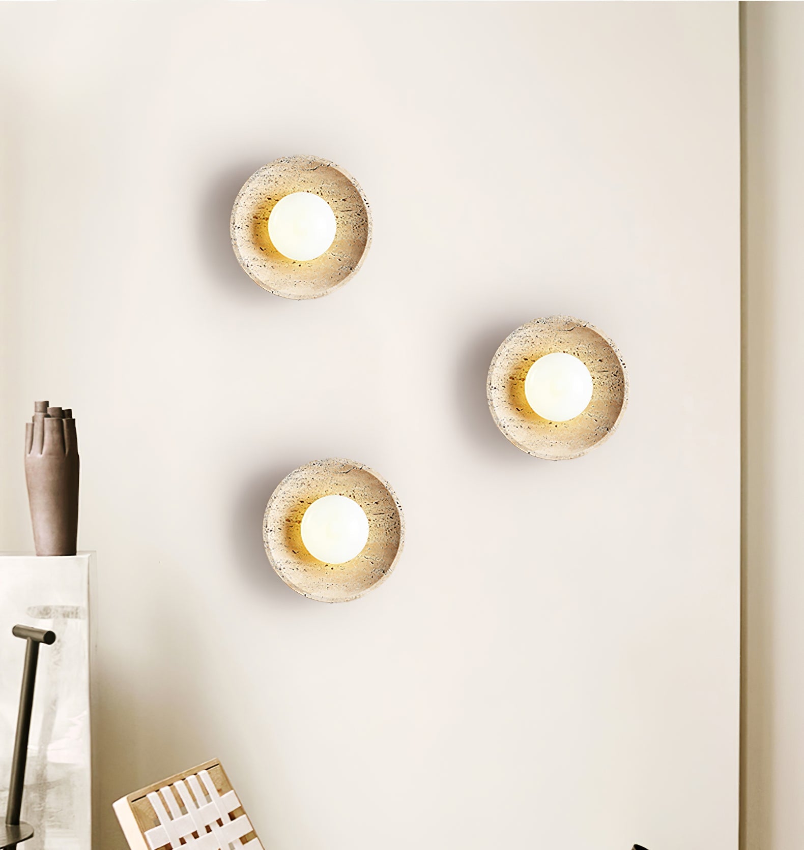 Retro Wabi Sabi Travertine Lunar Eclipse Wall Light