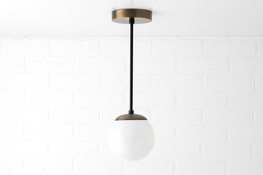 Glorica Glass White Globe Pendant Light - Mid Century Modern Glass Hanging Fixture