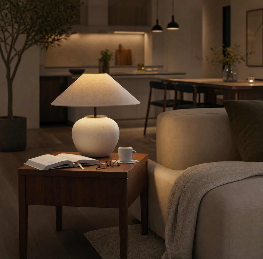 Ceravine Ceramic Table Lamp – Elegant Ceramic Base with Fabric Shade for Bedroom or Living Room