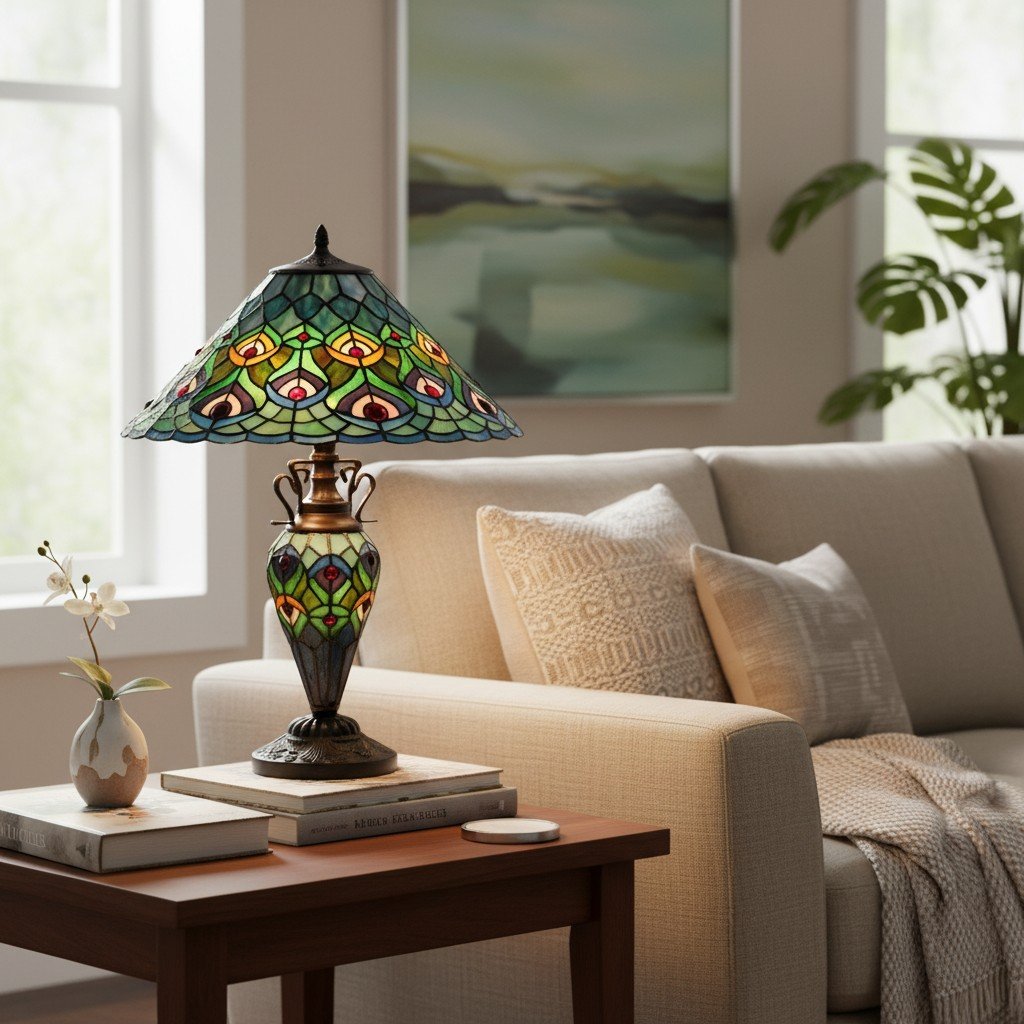 TF Oldbury Desk Lamp - Handcrafted Stained Glass Lamp for Bedroom Reading