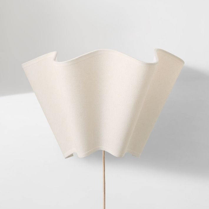 Oslan Modern Plug-In Sconce - Scalloped Ivory Linen Shade Wall Lamp