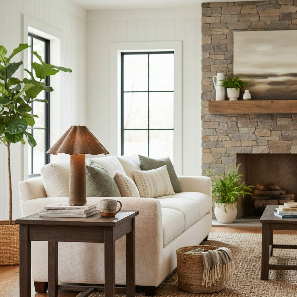 Weavara Contemporary Accent Table Lamp – Fabric‑Covered Decorative Lighting for Living Space or Office