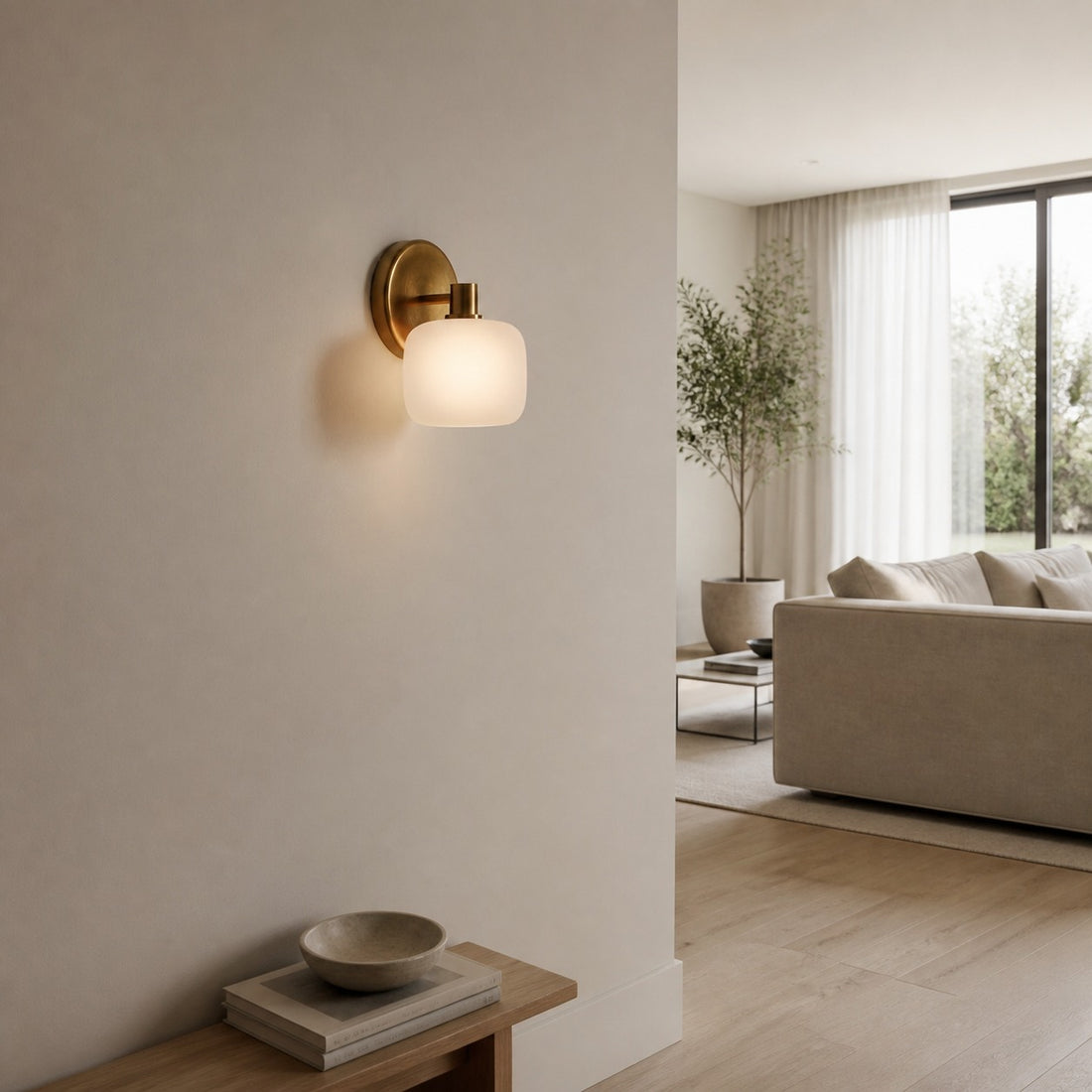 Lirra Frosted Glass Wall Sconce – Modern Minimalist Metal-Finish for Bathroom or Dressing Table