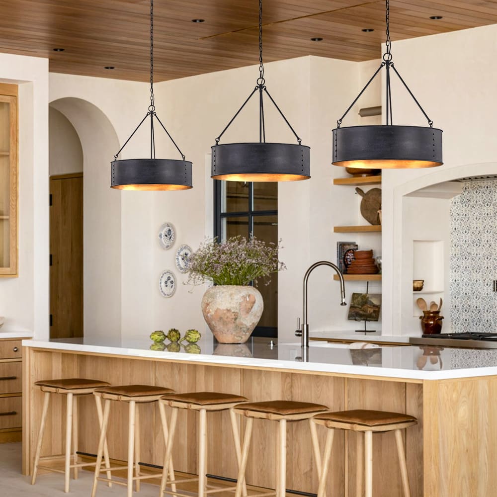 Industrial Black Drum Pendant Light - Metal Pendant For Dinning Room