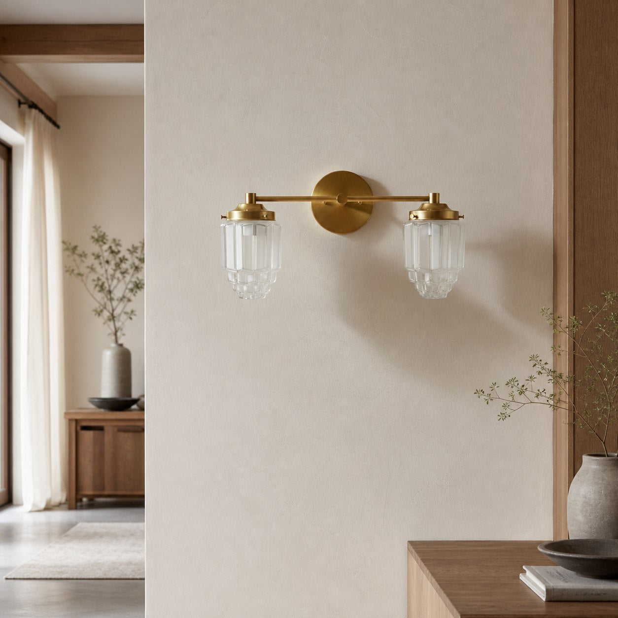 Tierlux Glass Vanity Light - Art Deco Bathroom Fixture with Skyscraper Shades
