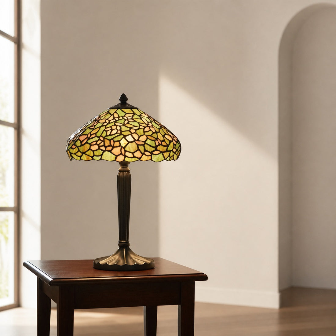 TF Sorenia Table Lamp – Warm Stained-Glass Floral Art-style Lamp for Living Room or Bedroom