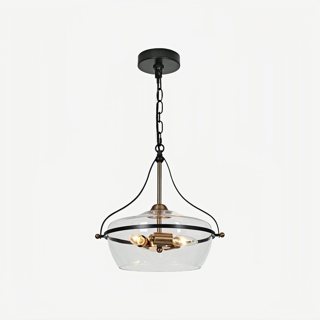 Lirra Glass Pendant Light – Mid‑Century Modern Metal Frame for Kitchen and Living Room
