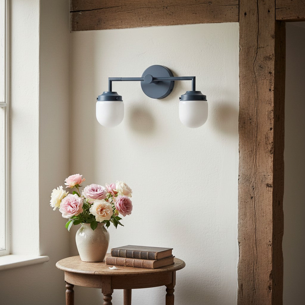 Opalume Glass Double Vanity Light - Vintage Style Bathroom Double Wall Lighting