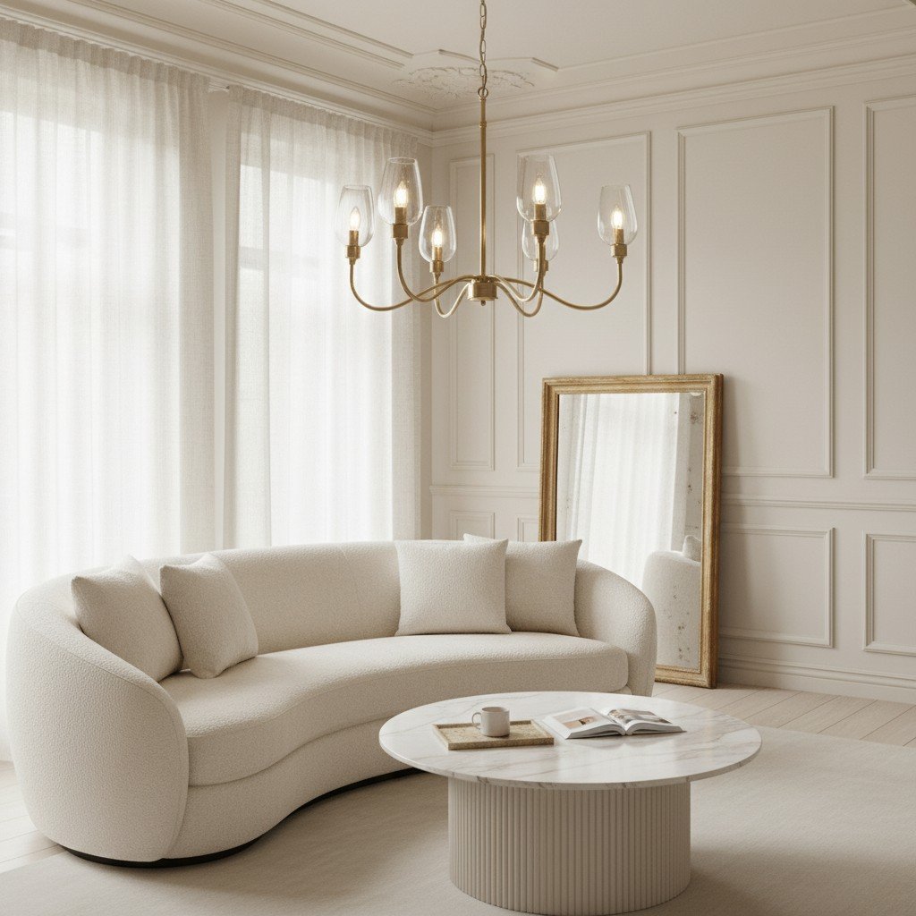 Clarione Art Deco 6-Light Linear Chandelier with Blown Glass Shades for Kitchen
