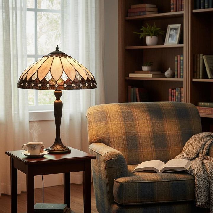 TF Brooklyn Tiffany Lamp Stained Glass Mosaic Table Lamp - Classic Art Deco Style for Living Room