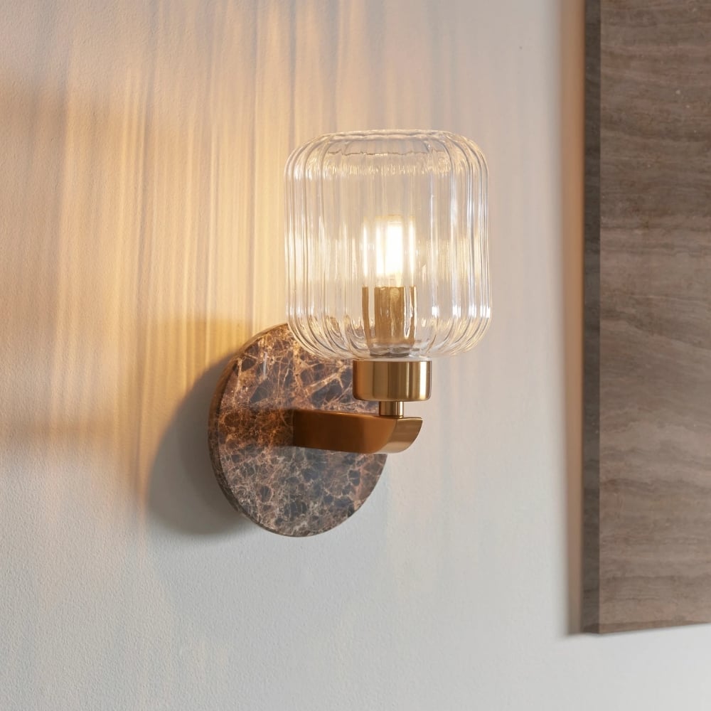 Korlisse Modern Marble Wall Light - Vintage Brass & Clear Glass Accent for Living Room and Hallway