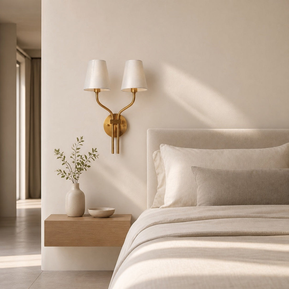 Hotel Inspired Gold Plated Dual Head Wall Lamp for Bedroom