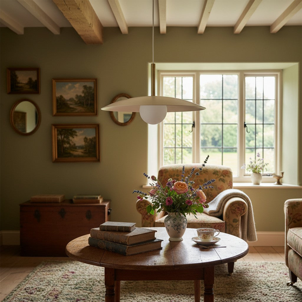 Curva Metal Minimalist Pendant Light - Modern Brass Accent Disc Shade