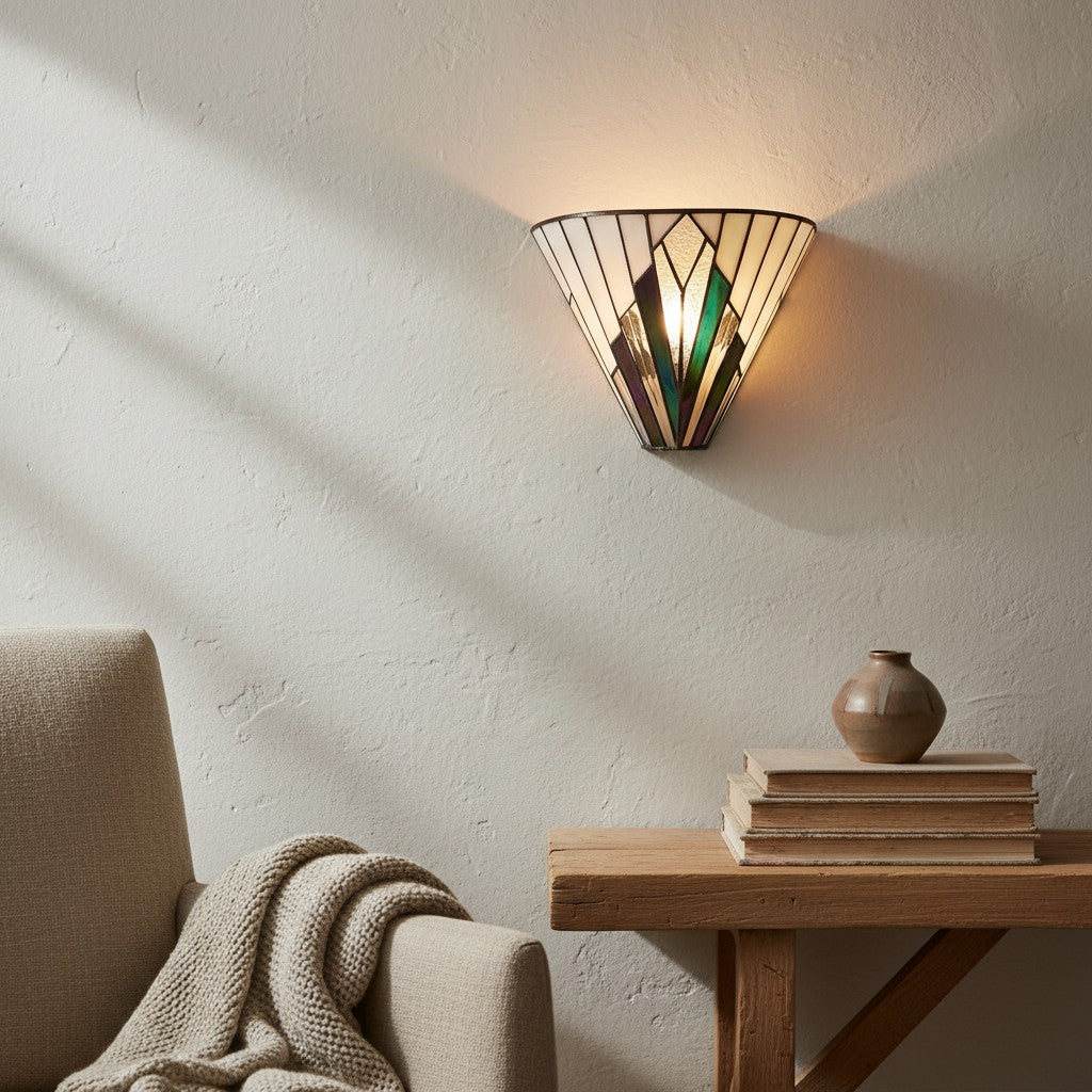 TF Astoria Vintage Fan-Shaped Wall Lamp - Handcrafted Art Glass - For Bedroom Accent Light