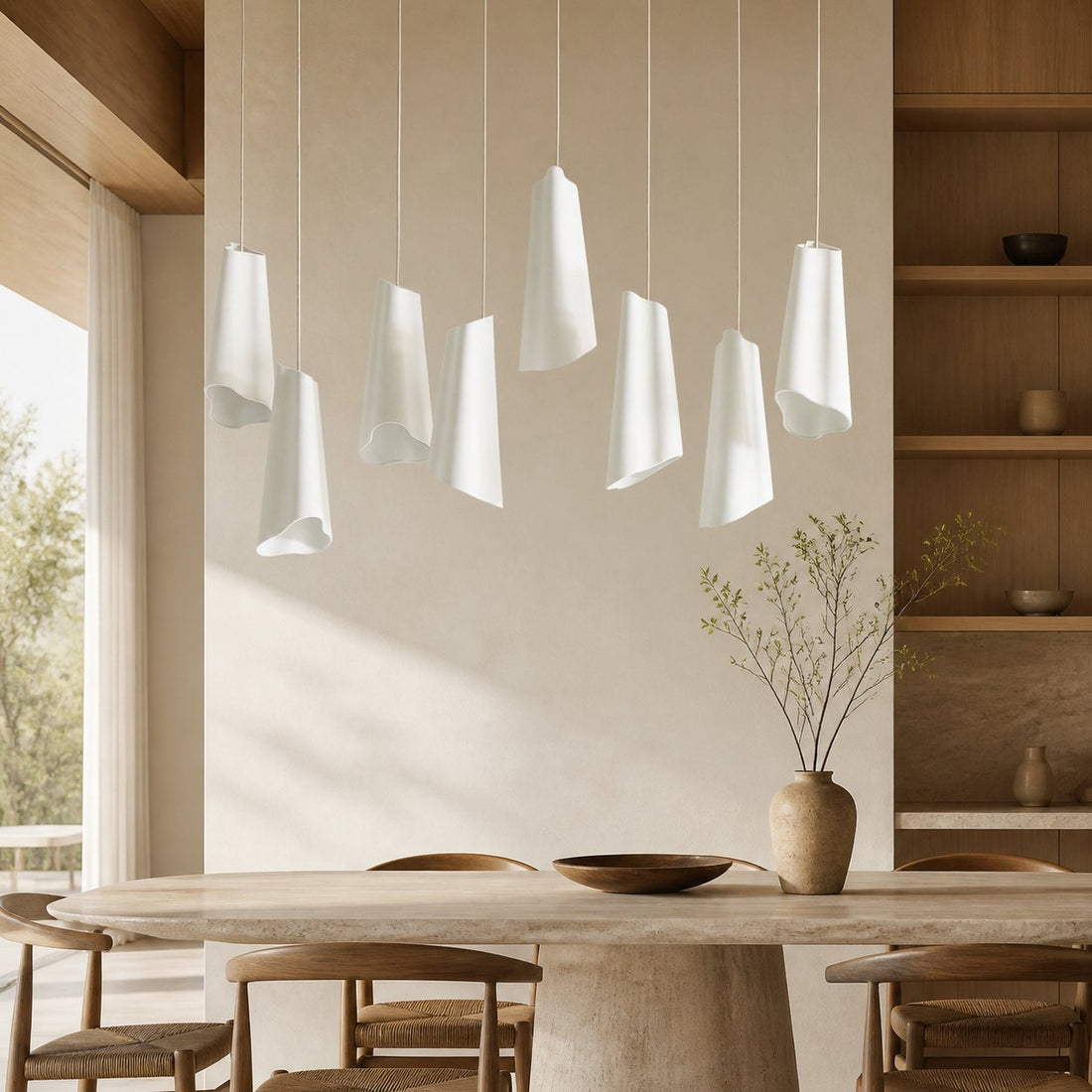 Orovia Ceramic Shade Chandelier – Iron Pendant Adjustable Height Design