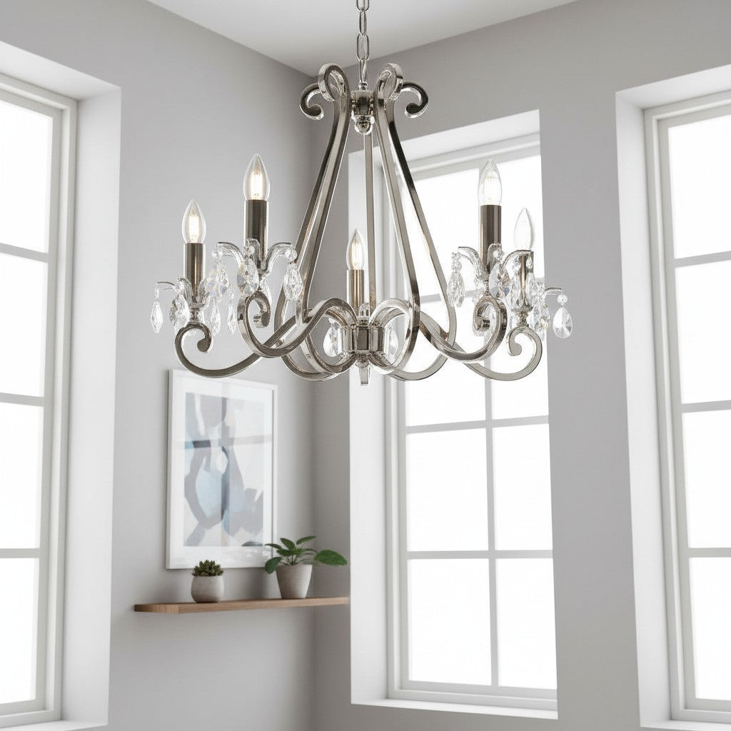 Talonis Crystal Chandelier - Traditional Candle-Style Brass and Nickel for Living Room and Dining Room
