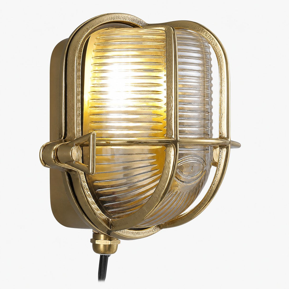 Ivoran Bulkhead Wall Sconce - Brass Caged Glass Vintage Industrial Light for Outdoor and Bathroom