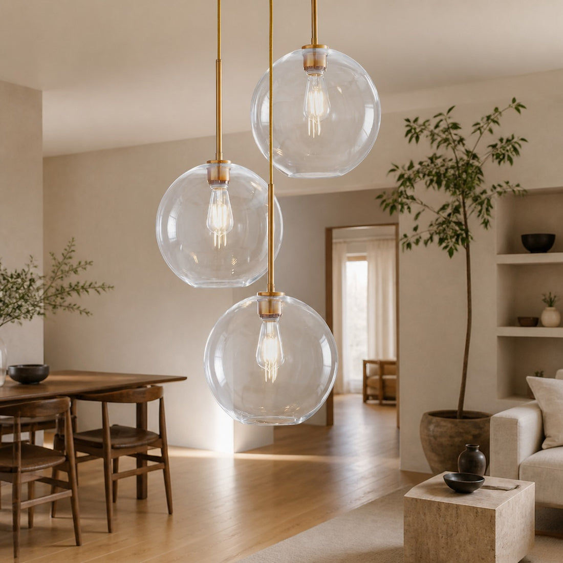 Selvion Minimalist Crystal Chandelier - Handcrafted Glass Sculptural Lighting Fixture