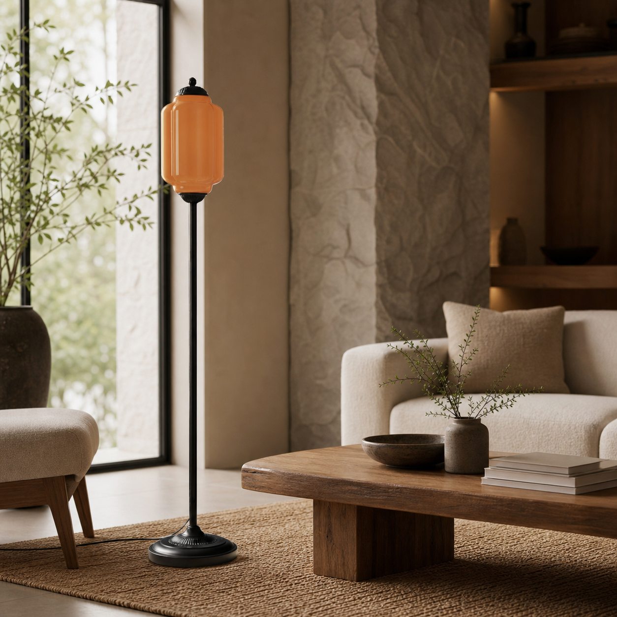 Eloise Textured Glass Pumpkin-Inspired Floor Lamp - Organic Artistry and Retro Style for Living Rooms