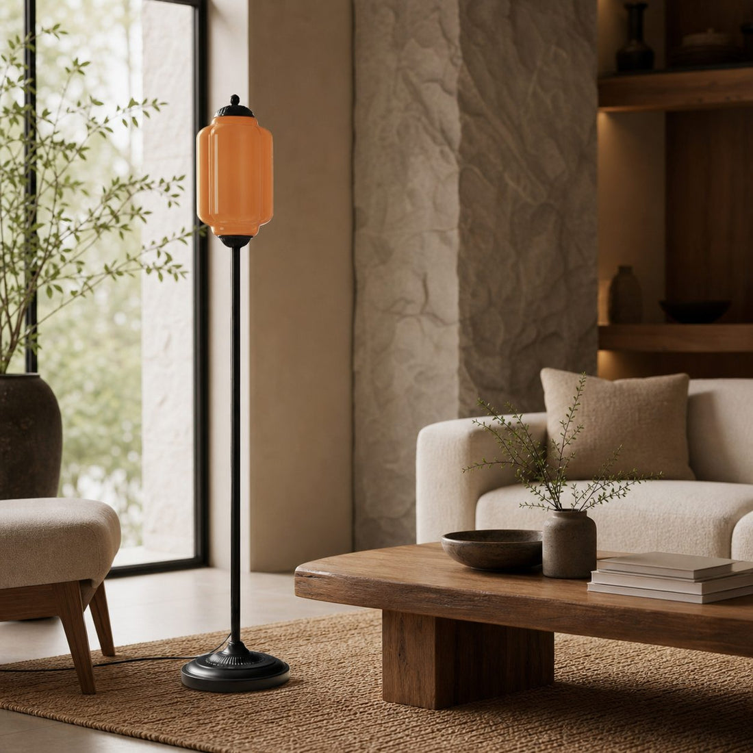 Eloise Textured Glass Pumpkin-Inspired Floor Lamp - Organic Artistry and Retro Style for Living Rooms