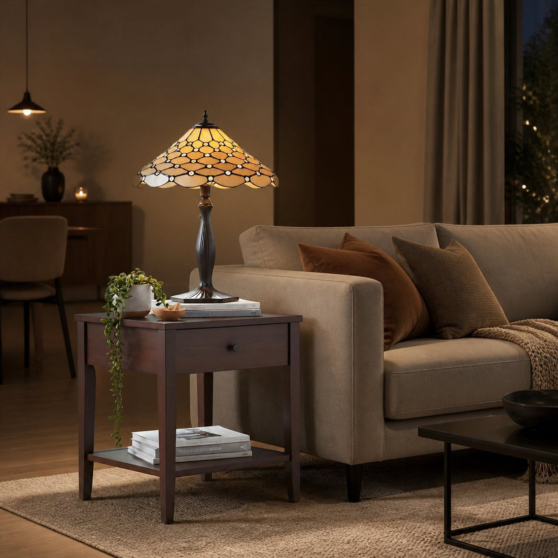 TF Pearl Stained Glass Table Lamp - Bedroom and Living Room Ambient Light